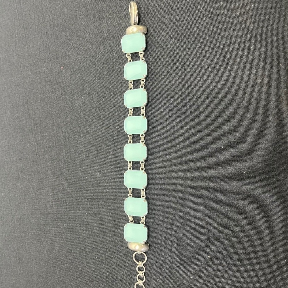 Sorrelli Mint Green Cabochon Silver Tone Adjustable Link Bracelet 8.5 Inch